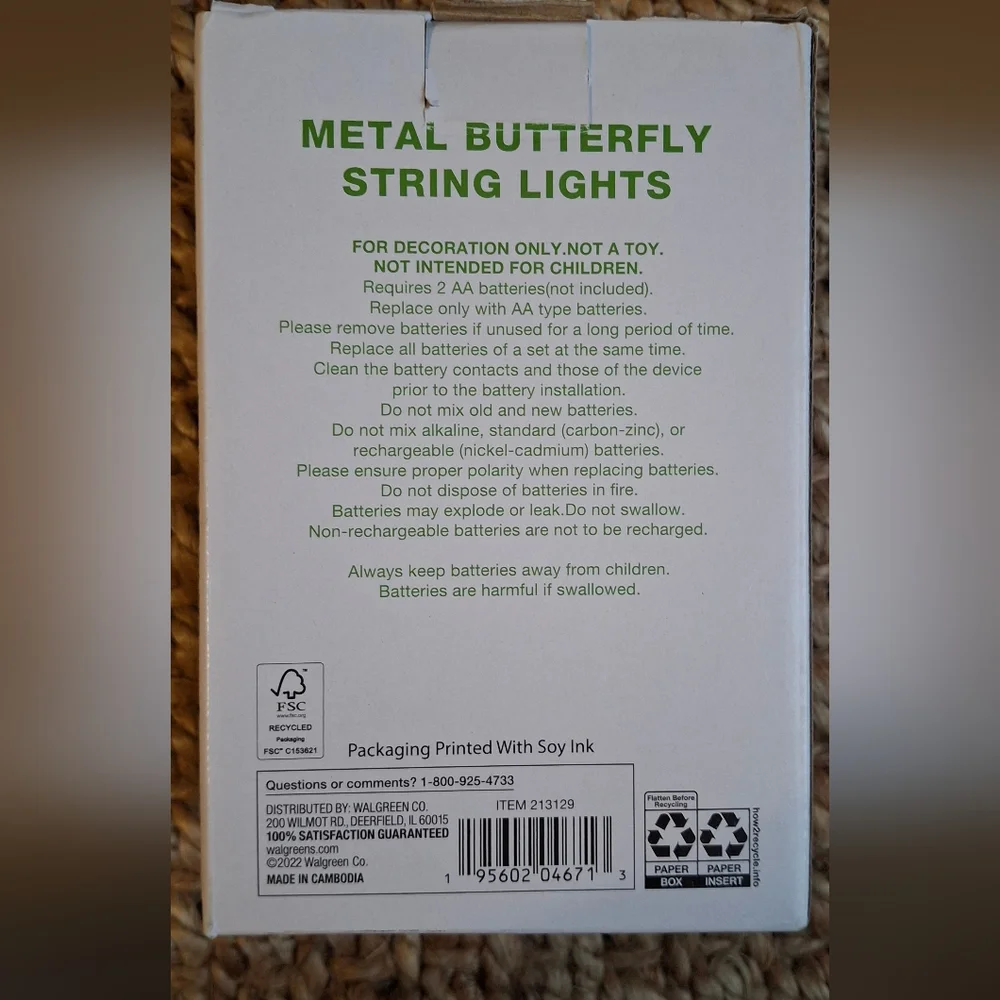 Metal Butterfly String Lights 10 Lights Fairycore Garden Room Cottagecore
